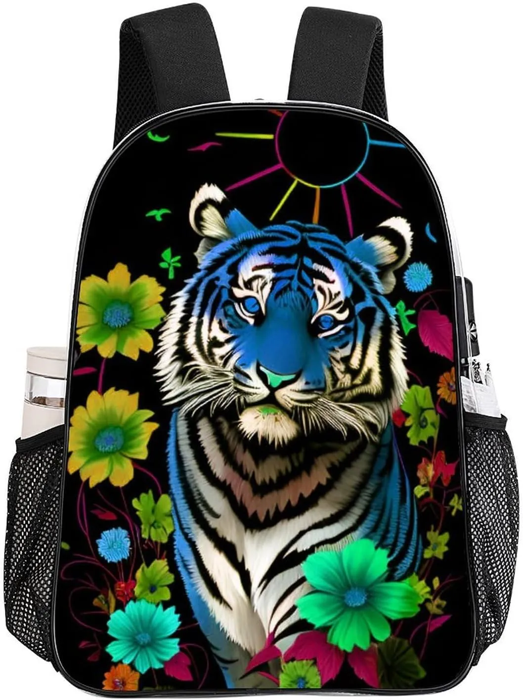 Transparent Daypack for Hiking Work Running - Big Capacity Anti-Theft Multipurpose Shoulder Bag, Trippy Tiger Animal Flower Art Travel and Sport Backpack Rucksack