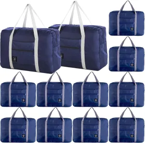 Travel Bag 12 Packes Carry on Luggage Foldable Duffel Bag Sports Gym Bag Weekender Overnight Bag Water Resistant Nylon Travel Duffel for Men Women (Blue 12PCS)
