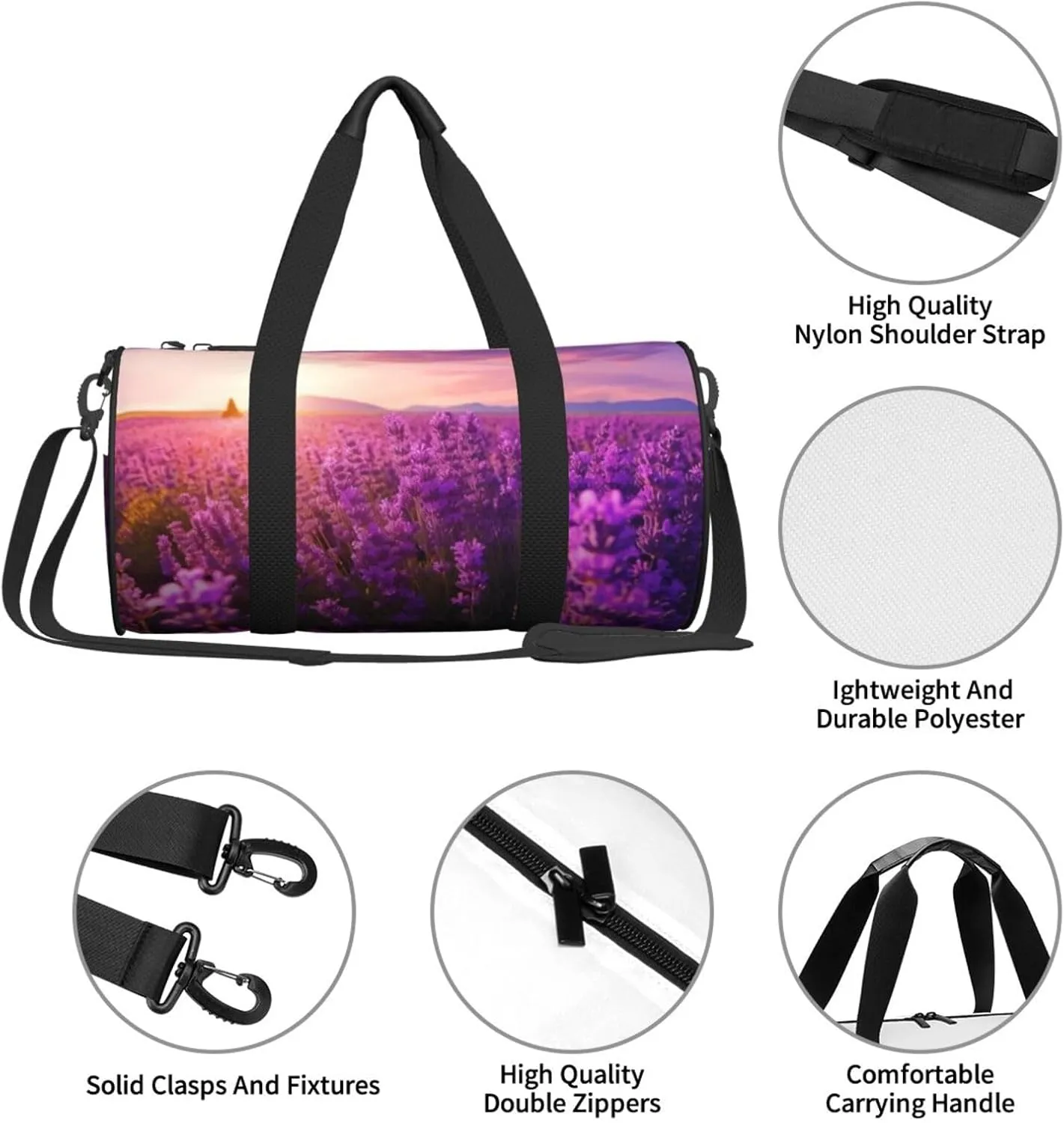 Travel Bag For Women,Lavender Print Personal Item Duffle Bags,Weekend Travel Duffel Tote Bag,Travel Sport Gym Bag For Men,Airplane Travel Essentials For Flying