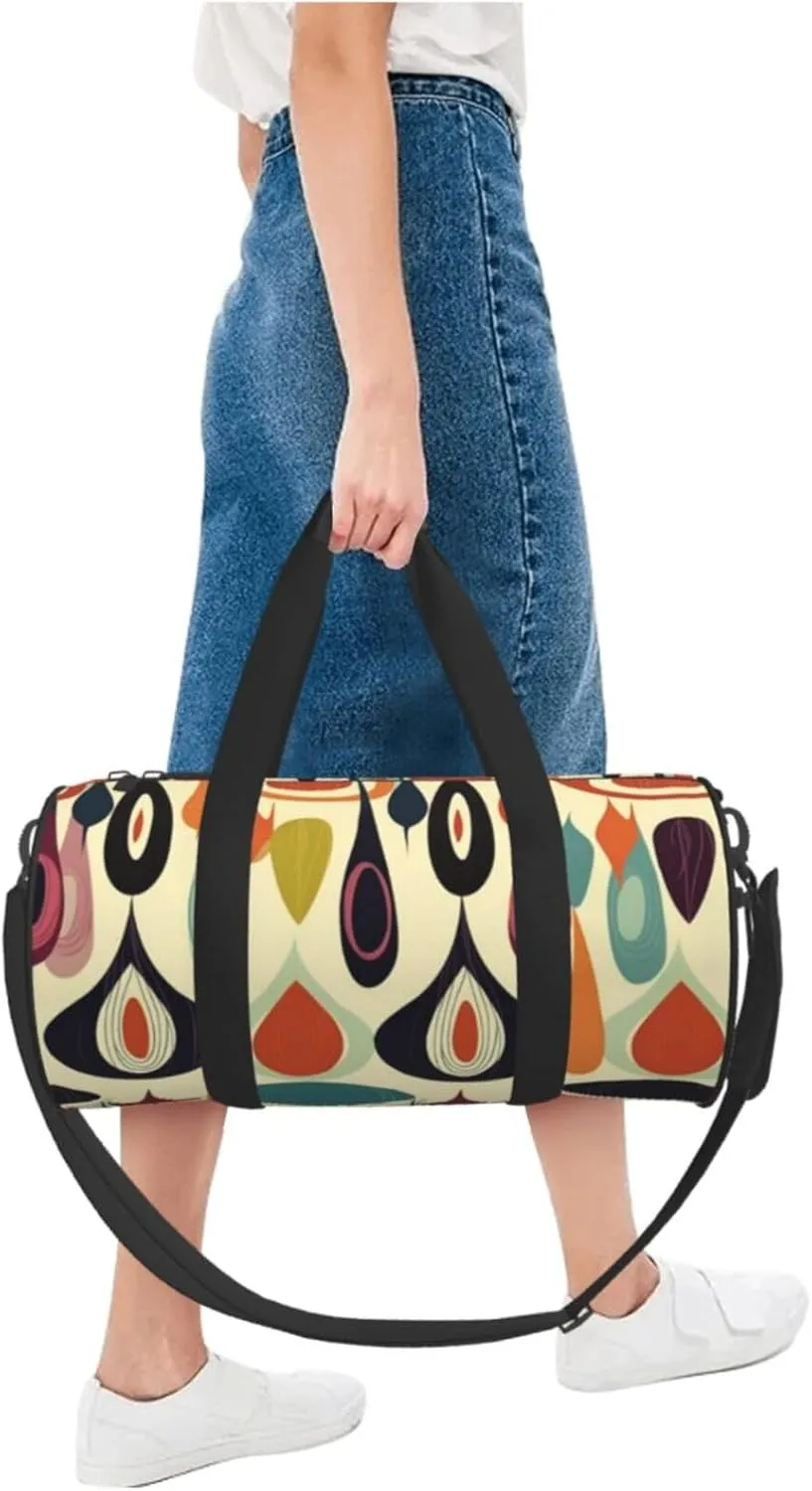 Travel Bag For Women,Mid Century Modern Retro With Drop Shapes Print Personal Item Duffle Bags,Weekend Travel Duffel Tote Bag,Travel Sport Gym Bag For Men,Airplane Travel Essentials For Flying