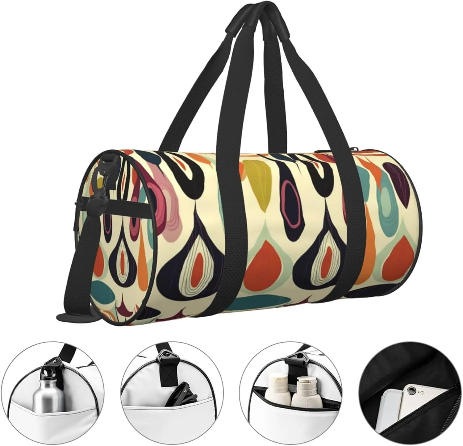 Travel Bag For Women,Mid Century Modern Retro With Drop Shapes Print Personal Item Duffle Bags,Weekend Travel Duffel Tote Bag,Travel Sport Gym Bag For Men,Airplane Travel Essentials For Flying