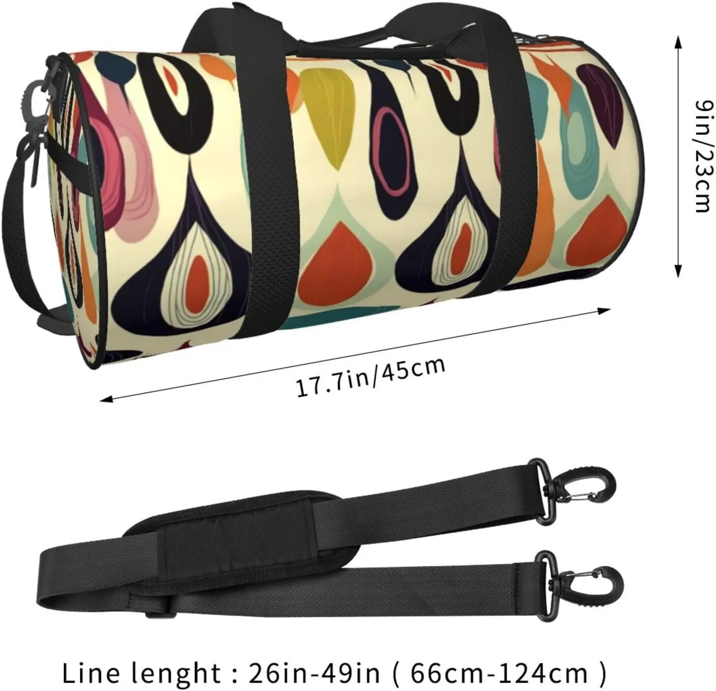 Travel Bag For Women,Mid Century Modern Retro With Drop Shapes Print Personal Item Duffle Bags,Weekend Travel Duffel Tote Bag,Travel Sport Gym Bag For Men,Airplane Travel Essentials For Flying