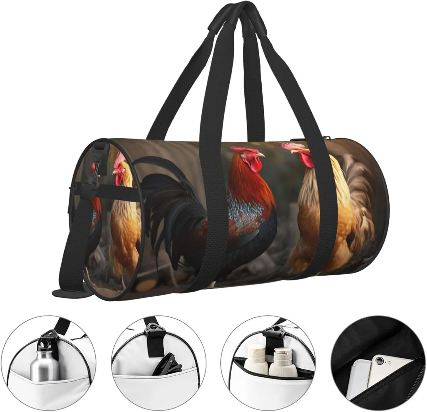 Travel Bag For Women,Rooster And Chicken Print Personal Item Duffle Bags,Weekend Travel Duffel Tote Bag,Travel Sport Gym Bag For Men,Airplane Travel Essentials For Flying