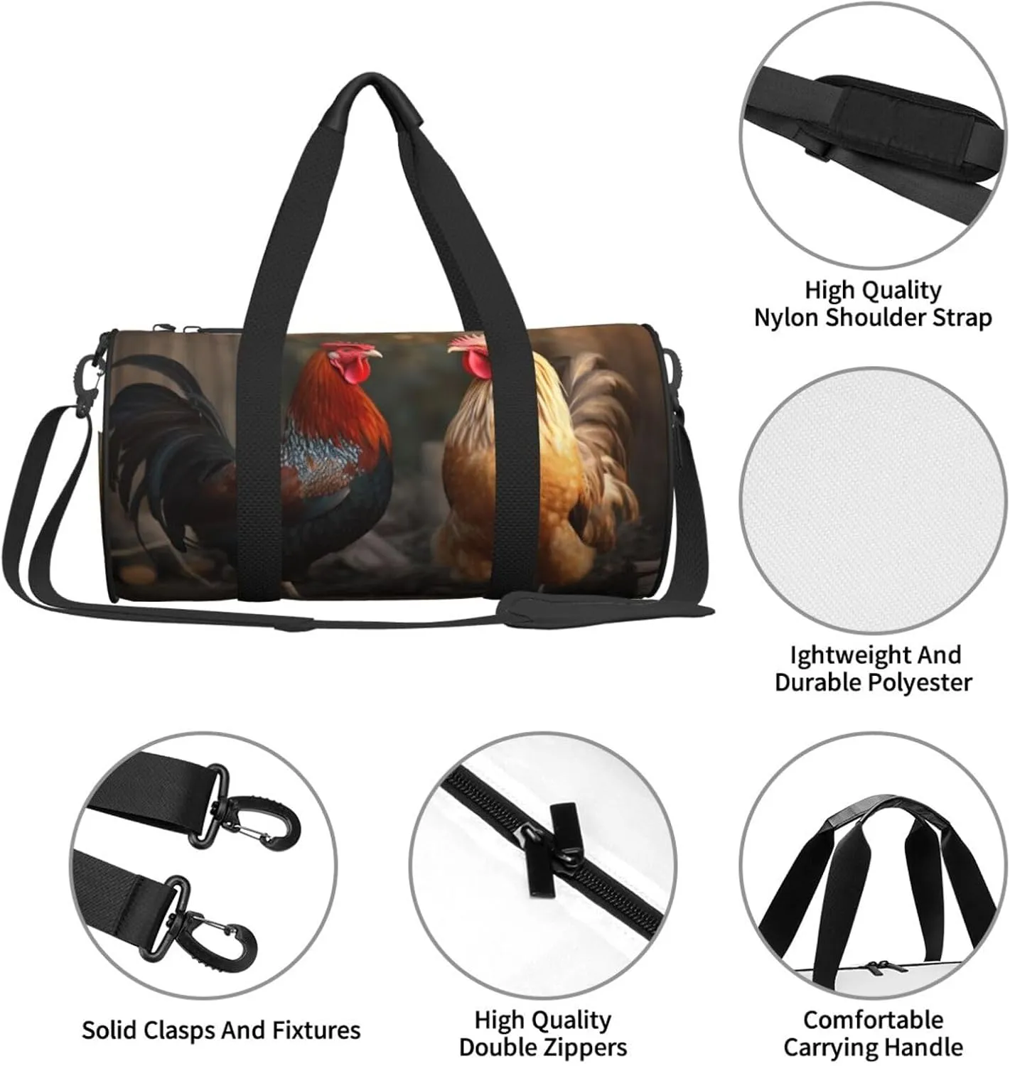 Travel Bag For Women,Rooster And Chicken Print Personal Item Duffle Bags,Weekend Travel Duffel Tote Bag,Travel Sport Gym Bag For Men,Airplane Travel Essentials For Flying