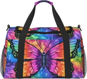 Travel Duffel Bag For Men Women, Colorful Butterfly Art Painting Carry On Sport Gym Bag With Shoulder Strap Lightweight Waterproof Weekender Bag Overnight Bag