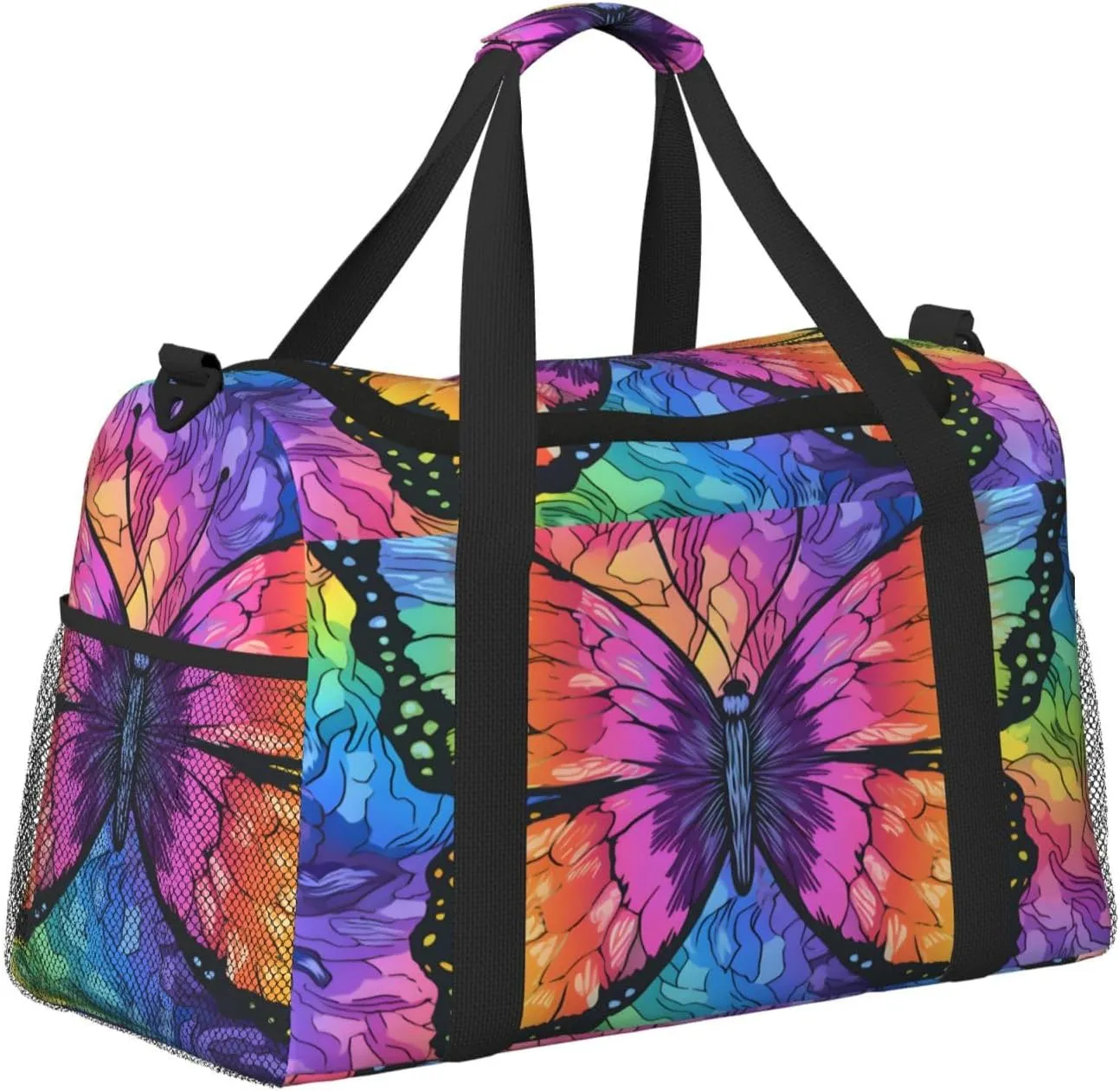Travel Duffel Bag For Men Women, Colorful Butterfly Art Painting Carry On Sport Gym Bag With Shoulder Strap Lightweight Waterproof Weekender Bag Overnight Bag
