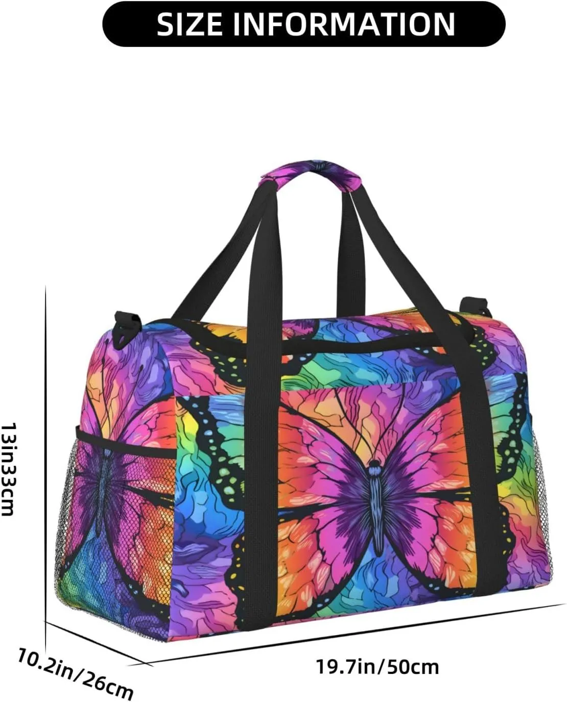 Travel Duffel Bag For Men Women, Colorful Butterfly Art Painting Carry On Sport Gym Bag With Shoulder Strap Lightweight Waterproof Weekender Bag Overnight Bag