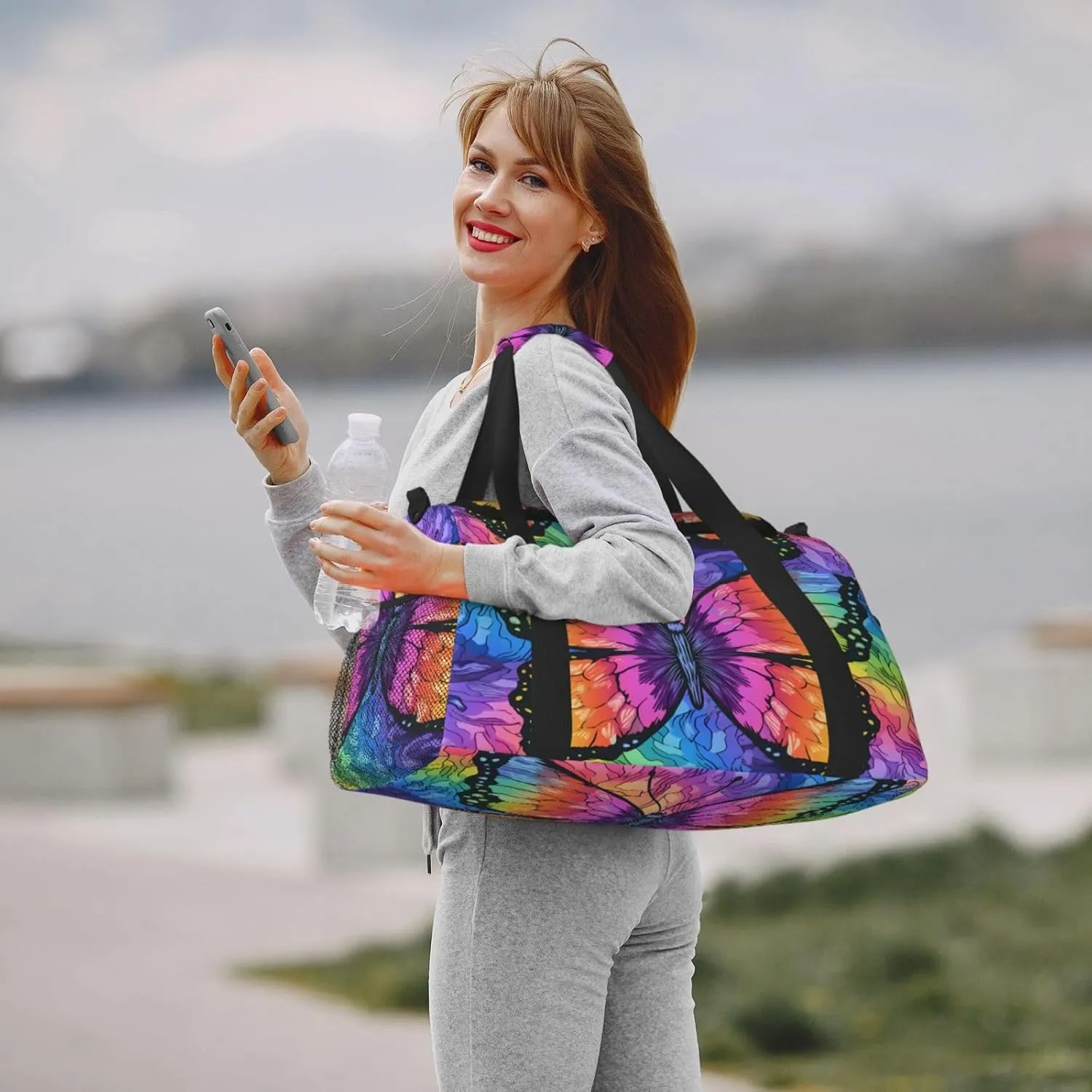 Travel Duffel Bag For Men Women, Colorful Butterfly Art Painting Carry On Sport Gym Bag With Shoulder Strap Lightweight Waterproof Weekender Bag Overnight Bag
