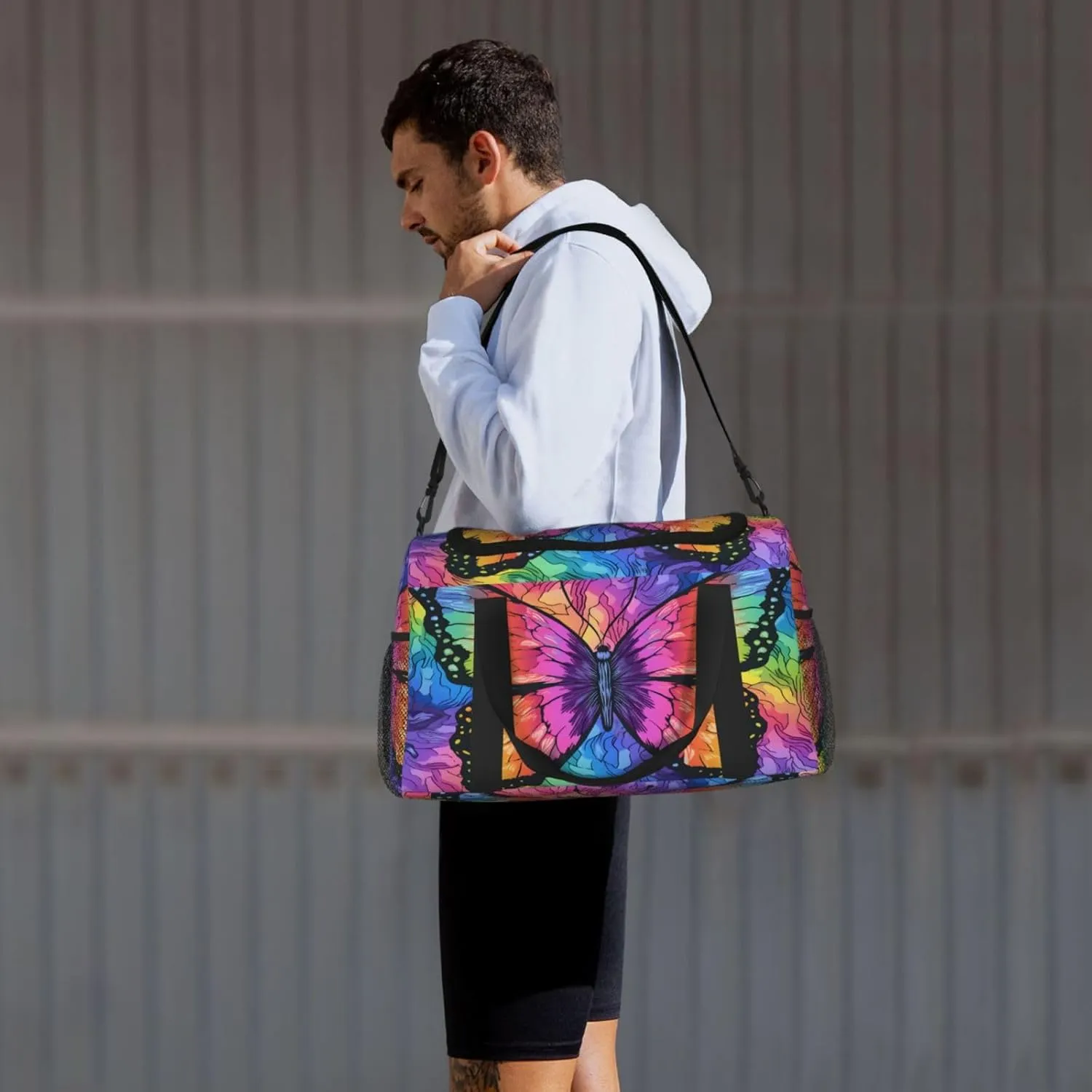 Travel Duffel Bag For Men Women, Colorful Butterfly Art Painting Carry On Sport Gym Bag With Shoulder Strap Lightweight Waterproof Weekender Bag Overnight Bag