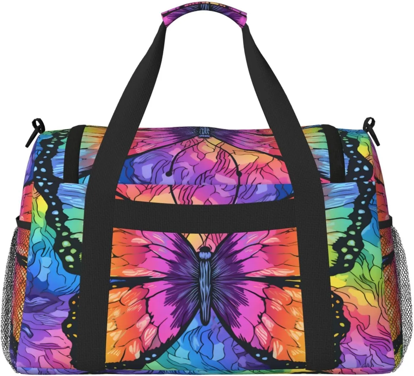 Travel Duffel Bag For Men Women, Colorful Butterfly Art Painting Carry On Sport Gym Bag With Shoulder Strap Lightweight Waterproof Weekender Bag Overnight Bag