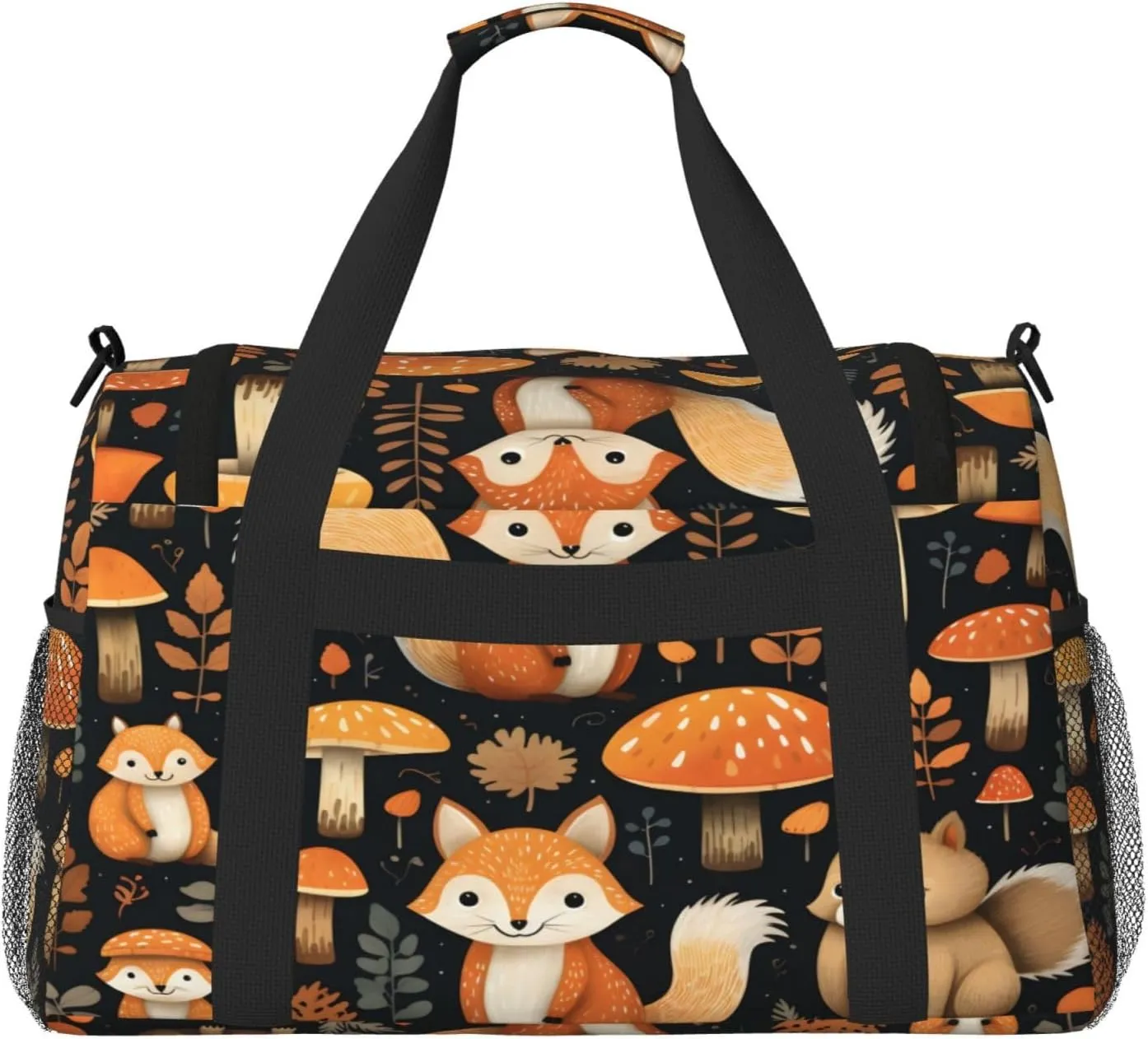 Travel Duffel Bag For Men Women, Cute Mushroom Squirrel Fox Carry On Sport Gym Bag With Shoulder Strap Lightweight Waterproof Weekender Bag Overnight Bag