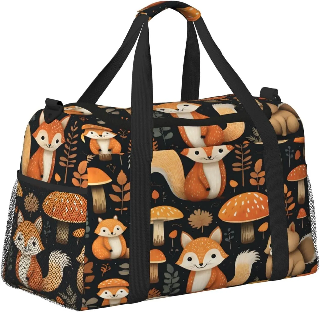 Travel Duffel Bag For Men Women, Cute Mushroom Squirrel Fox Carry On Sport Gym Bag With Shoulder Strap Lightweight Waterproof Weekender Bag Overnight Bag
