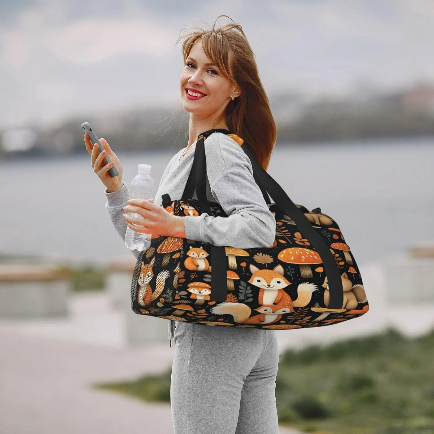 Travel Duffel Bag For Men Women, Cute Mushroom Squirrel Fox Carry On Sport Gym Bag With Shoulder Strap Lightweight Waterproof Weekender Bag Overnight Bag