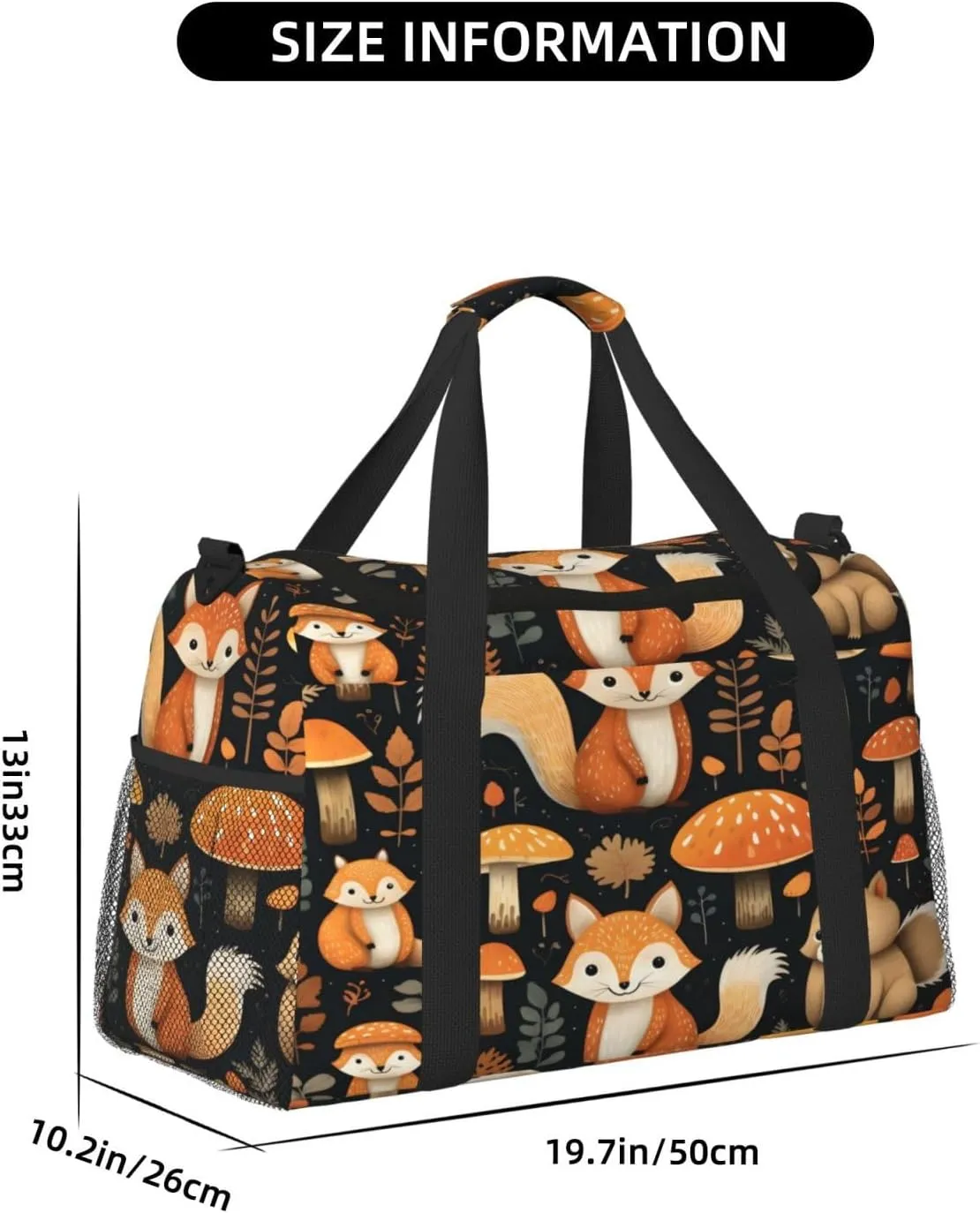 Travel Duffel Bag For Men Women, Cute Mushroom Squirrel Fox Carry On Sport Gym Bag With Shoulder Strap Lightweight Waterproof Weekender Bag Overnight Bag