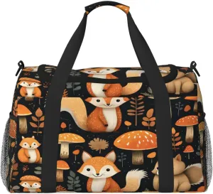 Travel Duffel Bag For Men Women, Cute Mushroom Squirrel Fox Carry On Sport Gym Bag With Shoulder Strap Lightweight Waterproof Weekender Bag Overnight Bag