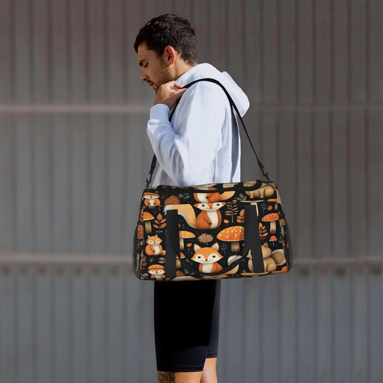 Travel Duffel Bag For Men Women, Cute Mushroom Squirrel Fox Carry On Sport Gym Bag With Shoulder Strap Lightweight Waterproof Weekender Bag Overnight Bag