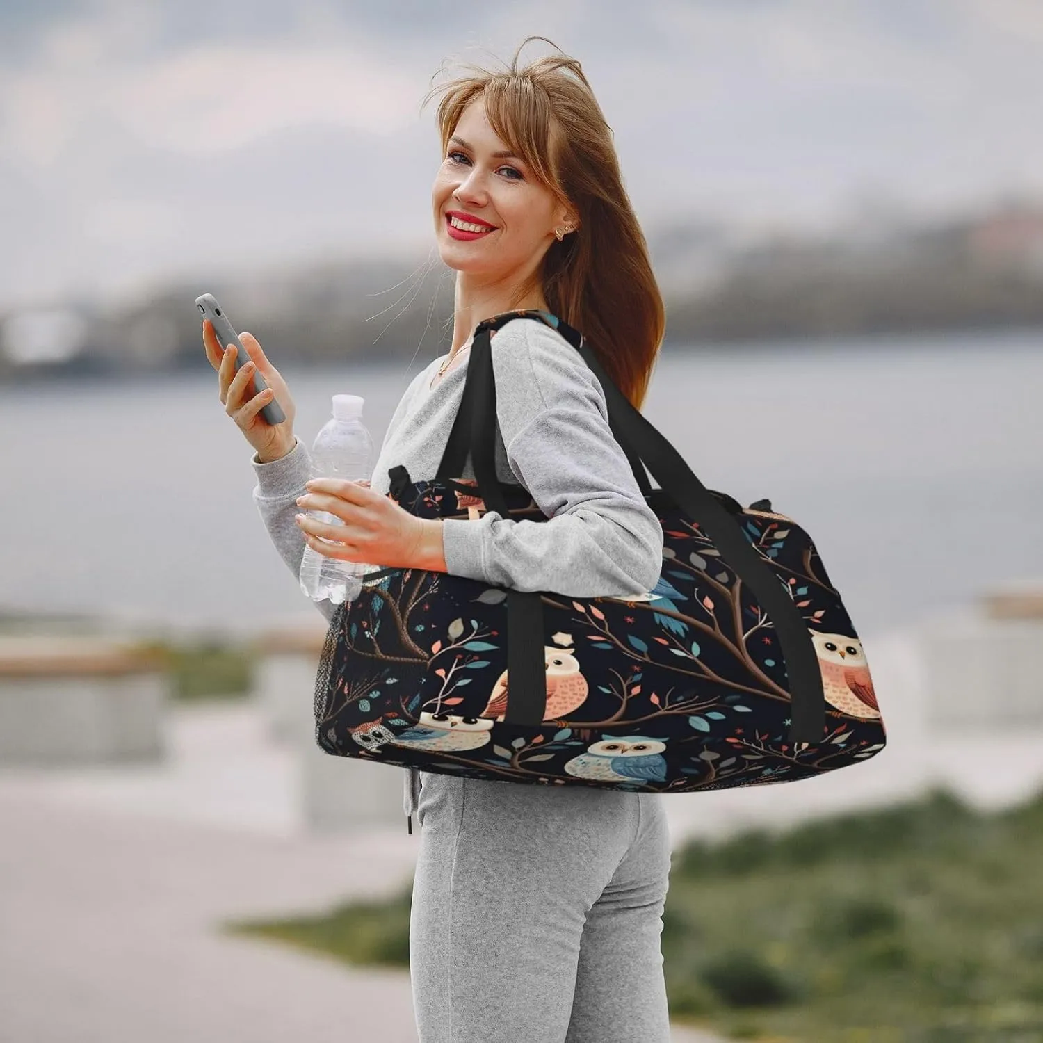 Travel Duffel Bag For Men Women, Cute Owls Pattern Branches Carry On Sport Gym Bag With Shoulder Strap Lightweight Waterproof Weekender Bag Overnight Bag