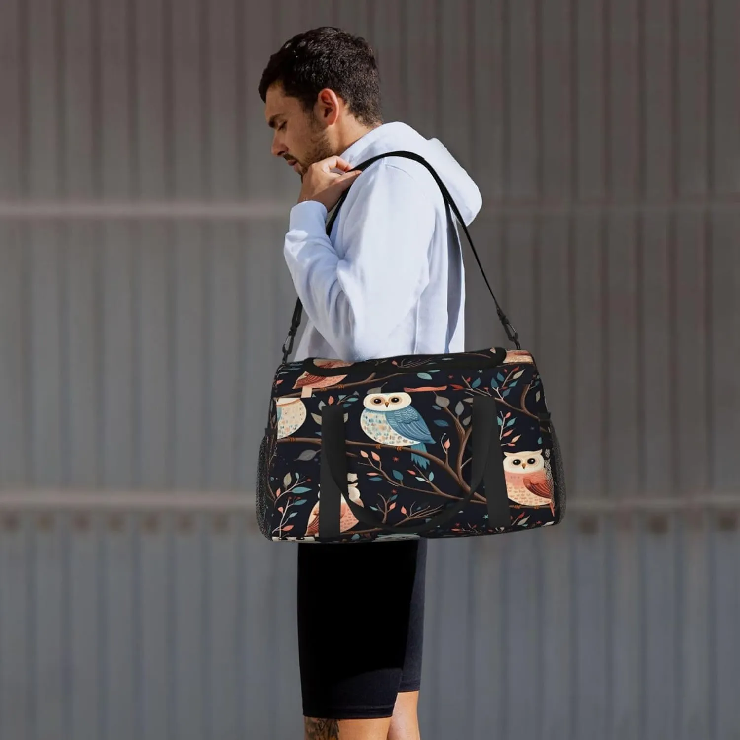 Travel Duffel Bag For Men Women, Cute Owls Pattern Branches Carry On Sport Gym Bag With Shoulder Strap Lightweight Waterproof Weekender Bag Overnight Bag