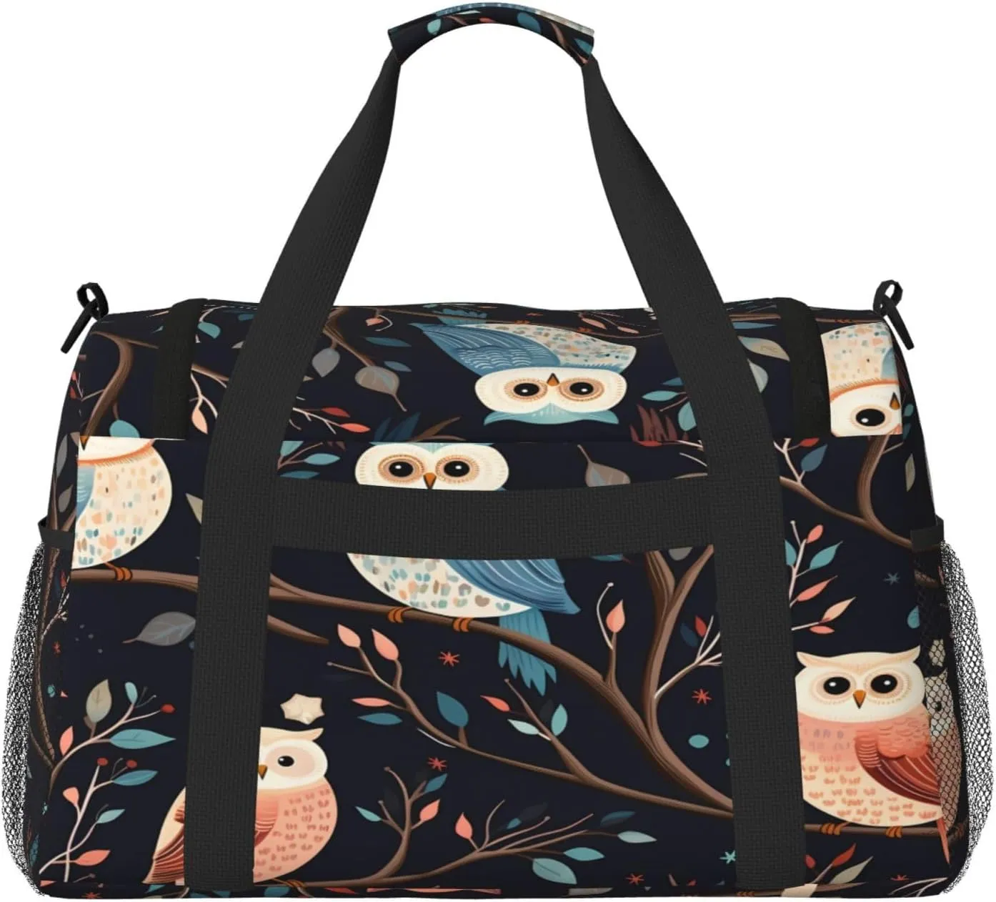 Travel Duffel Bag For Men Women, Cute Owls Pattern Branches Carry On Sport Gym Bag With Shoulder Strap Lightweight Waterproof Weekender Bag Overnight Bag
