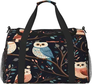Travel Duffel Bag For Men Women, Cute Owls Pattern Branches Carry On Sport Gym Bag With Shoulder Strap Lightweight Waterproof Weekender Bag Overnight Bag