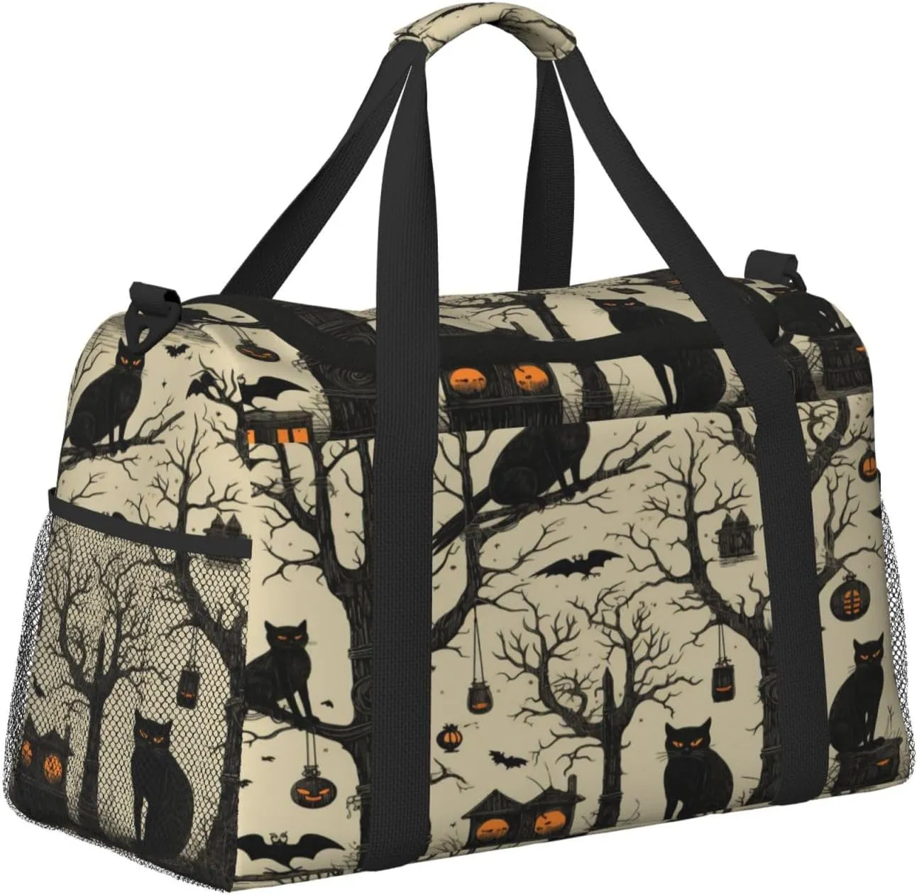 Travel Duffel Bag For Men Women, Halloween Black Cat Crow Birds Carry On Sport Gym Bag With Shoulder Strap Lightweight Waterproof Weekender Bag Overnight Bag