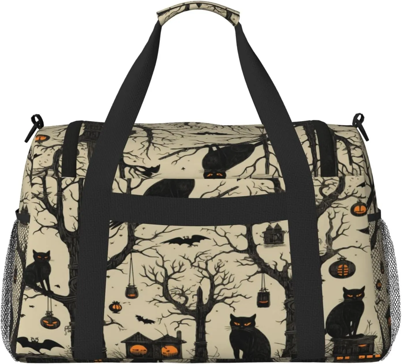 Travel Duffel Bag For Men Women, Halloween Black Cat Crow Birds Carry On Sport Gym Bag With Shoulder Strap Lightweight Waterproof Weekender Bag Overnight Bag