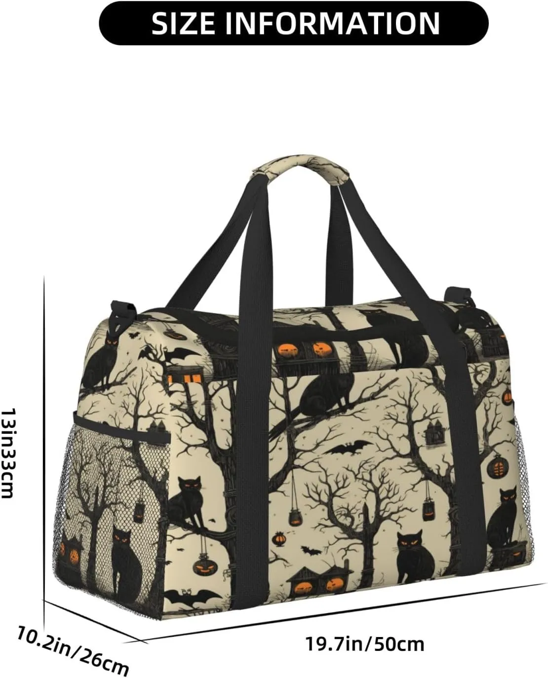 Travel Duffel Bag For Men Women, Halloween Black Cat Crow Birds Carry On Sport Gym Bag With Shoulder Strap Lightweight Waterproof Weekender Bag Overnight Bag