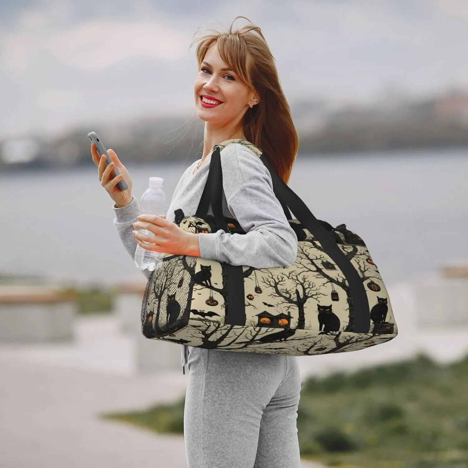 Travel Duffel Bag For Men Women, Halloween Black Cat Crow Birds Carry On Sport Gym Bag With Shoulder Strap Lightweight Waterproof Weekender Bag Overnight Bag