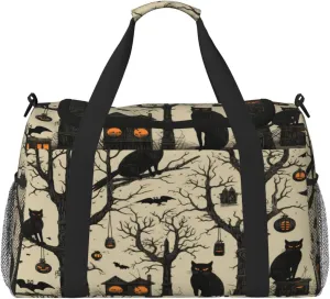Travel Duffel Bag For Men Women, Halloween Black Cat Crow Birds Carry On Sport Gym Bag With Shoulder Strap Lightweight Waterproof Weekender Bag Overnight Bag