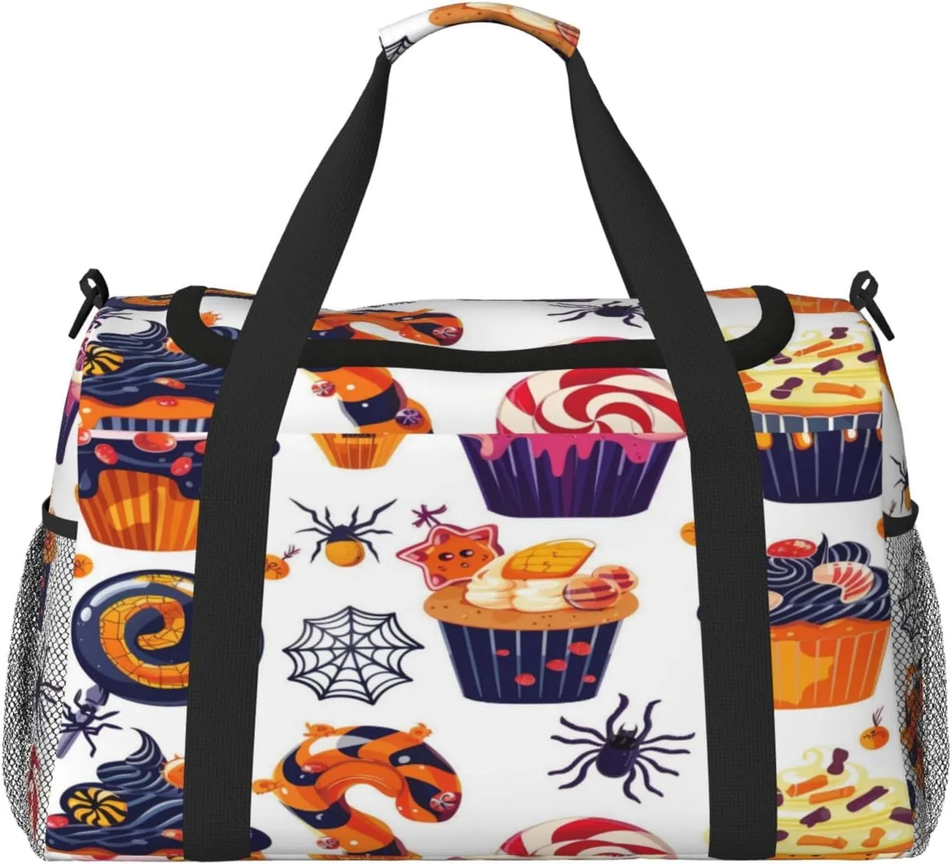 Travel Duffel Bag For Men Women, Halloween Cakes Candy Pattern Carry On Sport Gym Bag With Shoulder Strap Lightweight Waterproof Weekender Bag Overnight Bag