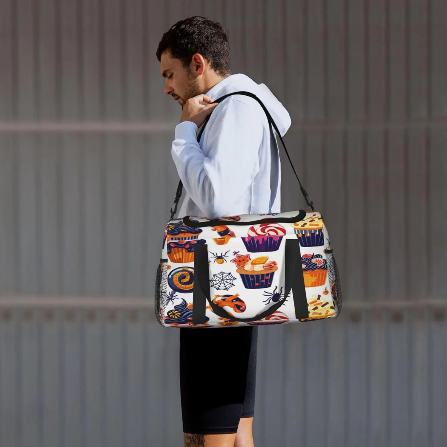 Travel Duffel Bag For Men Women, Halloween Cakes Candy Pattern Carry On Sport Gym Bag With Shoulder Strap Lightweight Waterproof Weekender Bag Overnight Bag