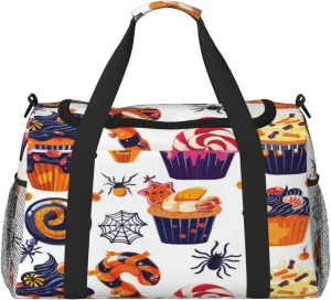 Travel Duffel Bag For Men Women, Halloween Cakes Candy Pattern Carry On Sport Gym Bag With Shoulder Strap Lightweight Waterproof Weekender Bag Overnight Bag