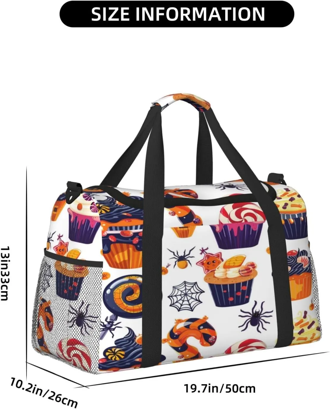 Travel Duffel Bag For Men Women, Halloween Cakes Candy Pattern Carry On Sport Gym Bag With Shoulder Strap Lightweight Waterproof Weekender Bag Overnight Bag