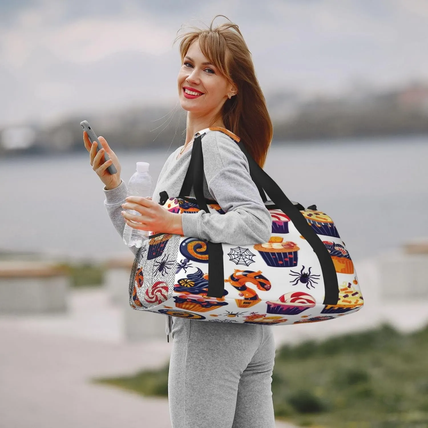 Travel Duffel Bag For Men Women, Halloween Cakes Candy Pattern Carry On Sport Gym Bag With Shoulder Strap Lightweight Waterproof Weekender Bag Overnight Bag