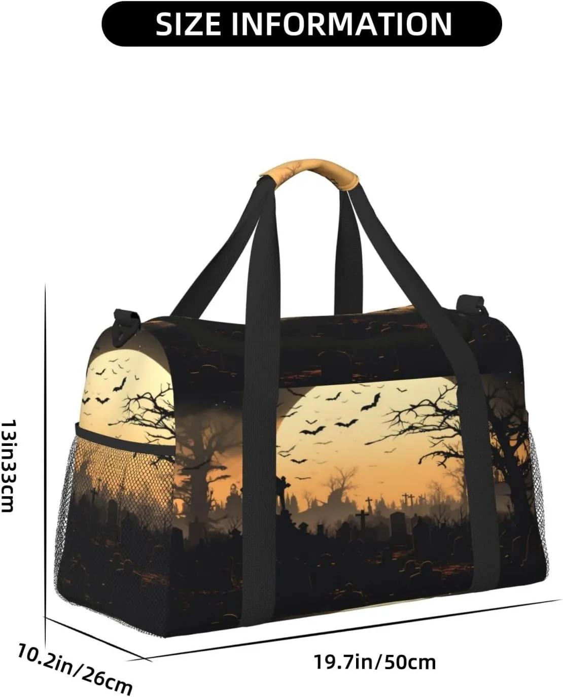 Travel Duffel Bag For Men Women, Halloween Moon Night Bats Tree Carry On Sport Gym Bag With Shoulder Strap Lightweight Waterproof Weekender Bag Overnight Bag
