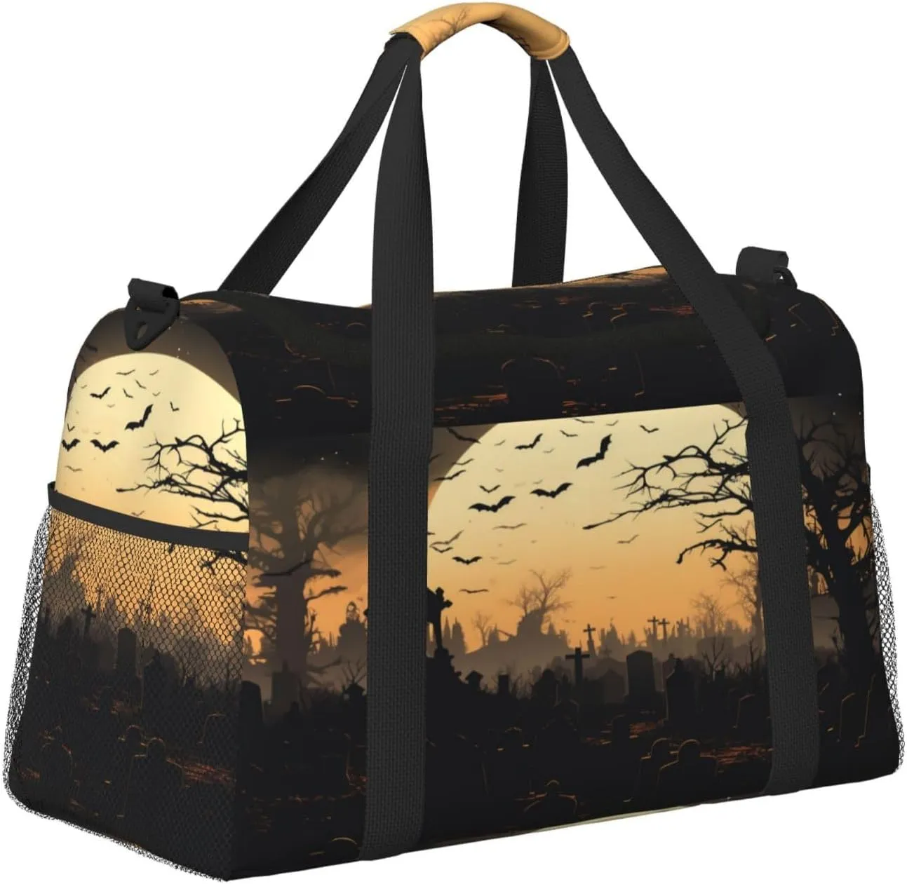 Travel Duffel Bag For Men Women, Halloween Moon Night Bats Tree Carry On Sport Gym Bag With Shoulder Strap Lightweight Waterproof Weekender Bag Overnight Bag