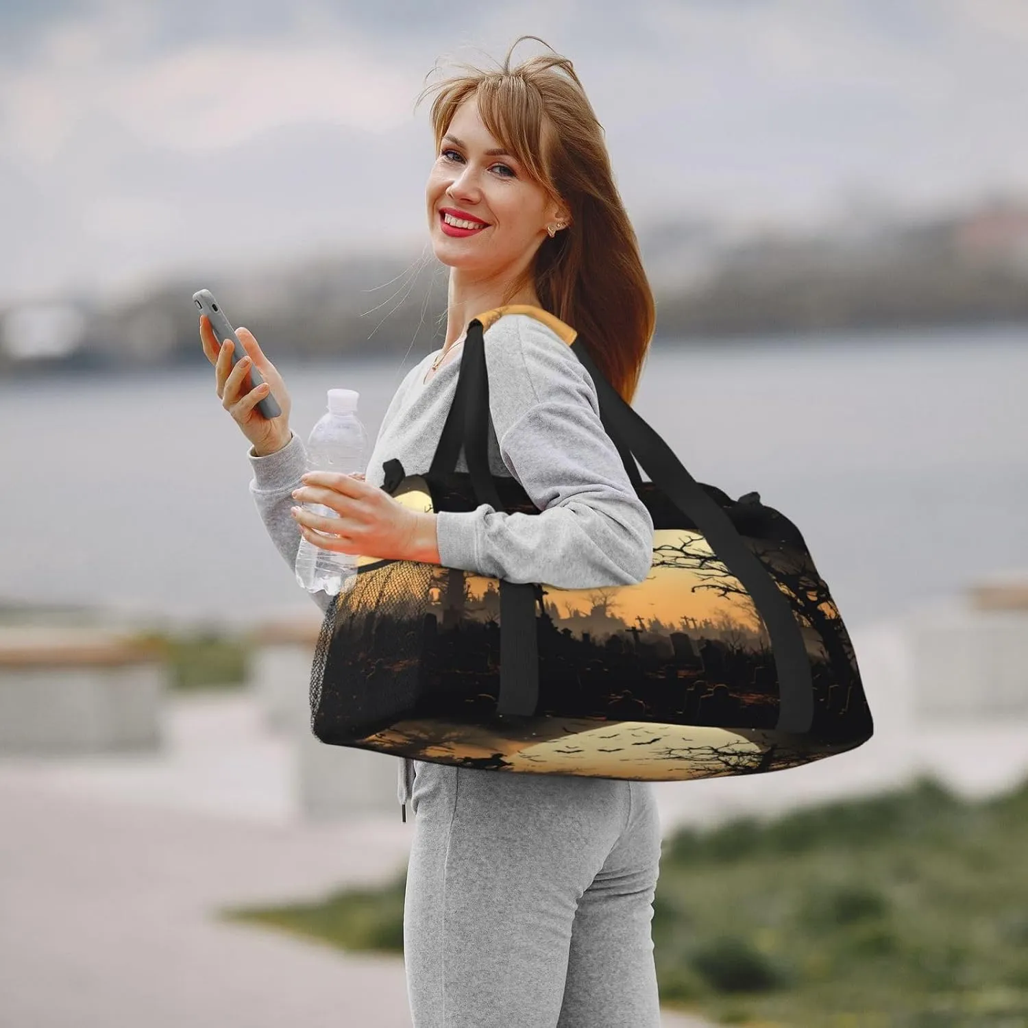 Travel Duffel Bag For Men Women, Halloween Moon Night Bats Tree Carry On Sport Gym Bag With Shoulder Strap Lightweight Waterproof Weekender Bag Overnight Bag