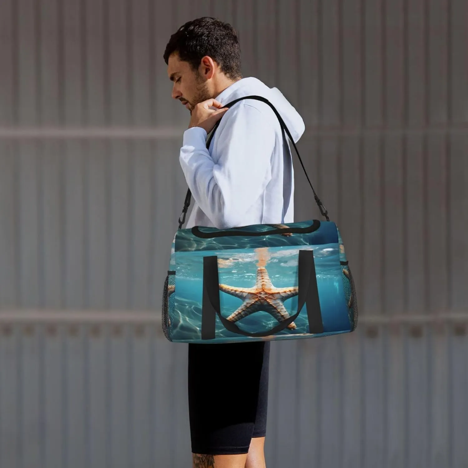 Travel Duffel Bag For Men Women, Ocean Sea Starfish Carry On Sport Gym Bag With Shoulder Strap Lightweight Waterproof Weekender Bag Overnight Bag