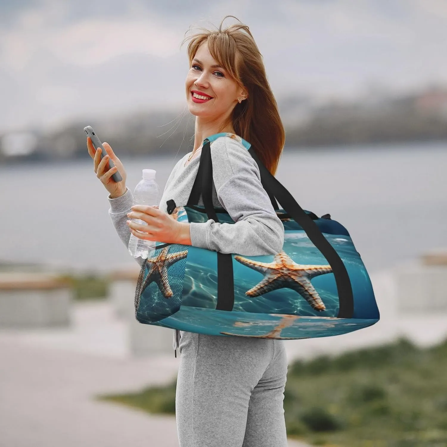 Travel Duffel Bag For Men Women, Ocean Sea Starfish Carry On Sport Gym Bag With Shoulder Strap Lightweight Waterproof Weekender Bag Overnight Bag
