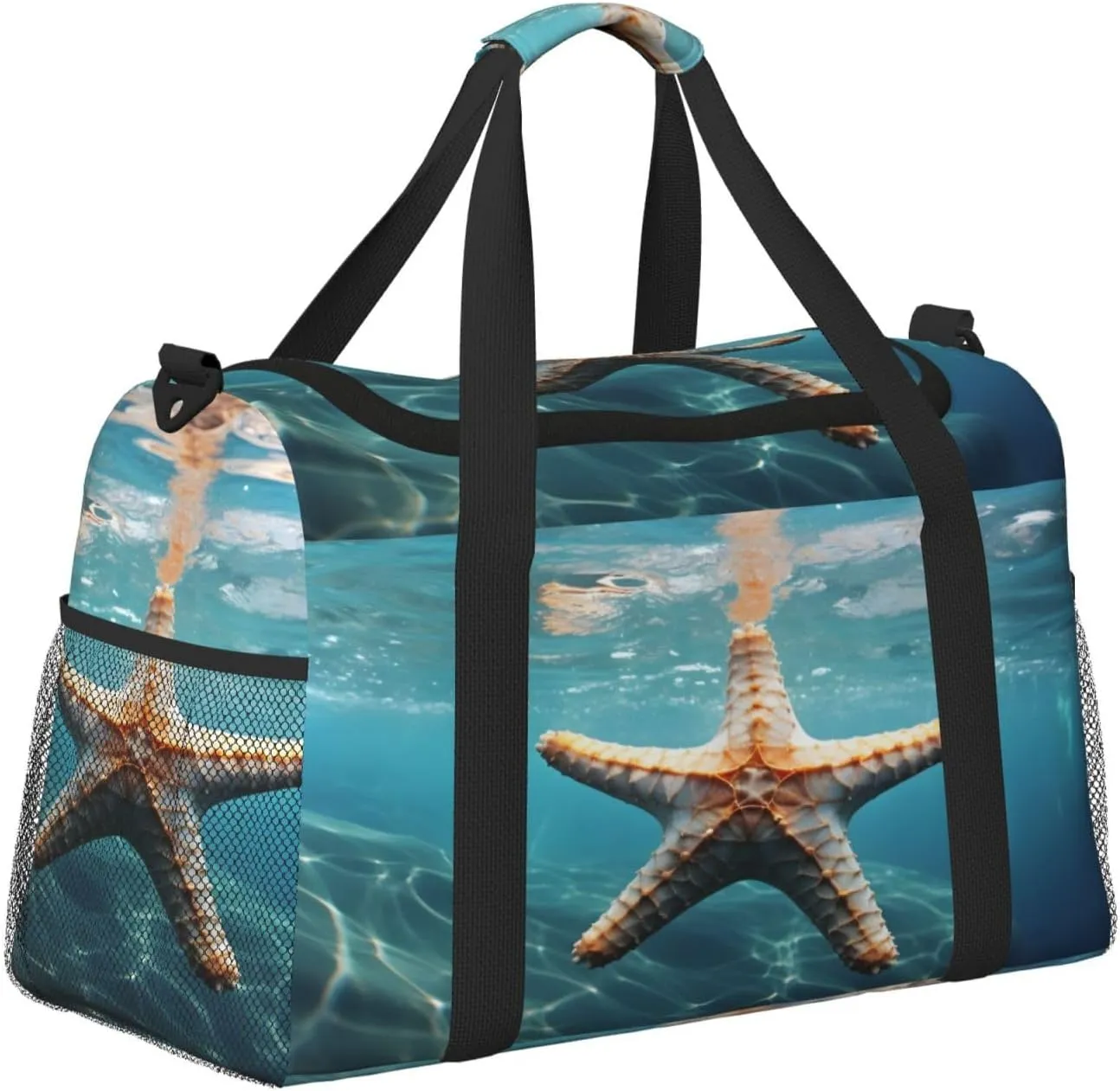Travel Duffel Bag For Men Women, Ocean Sea Starfish Carry On Sport Gym Bag With Shoulder Strap Lightweight Waterproof Weekender Bag Overnight Bag
