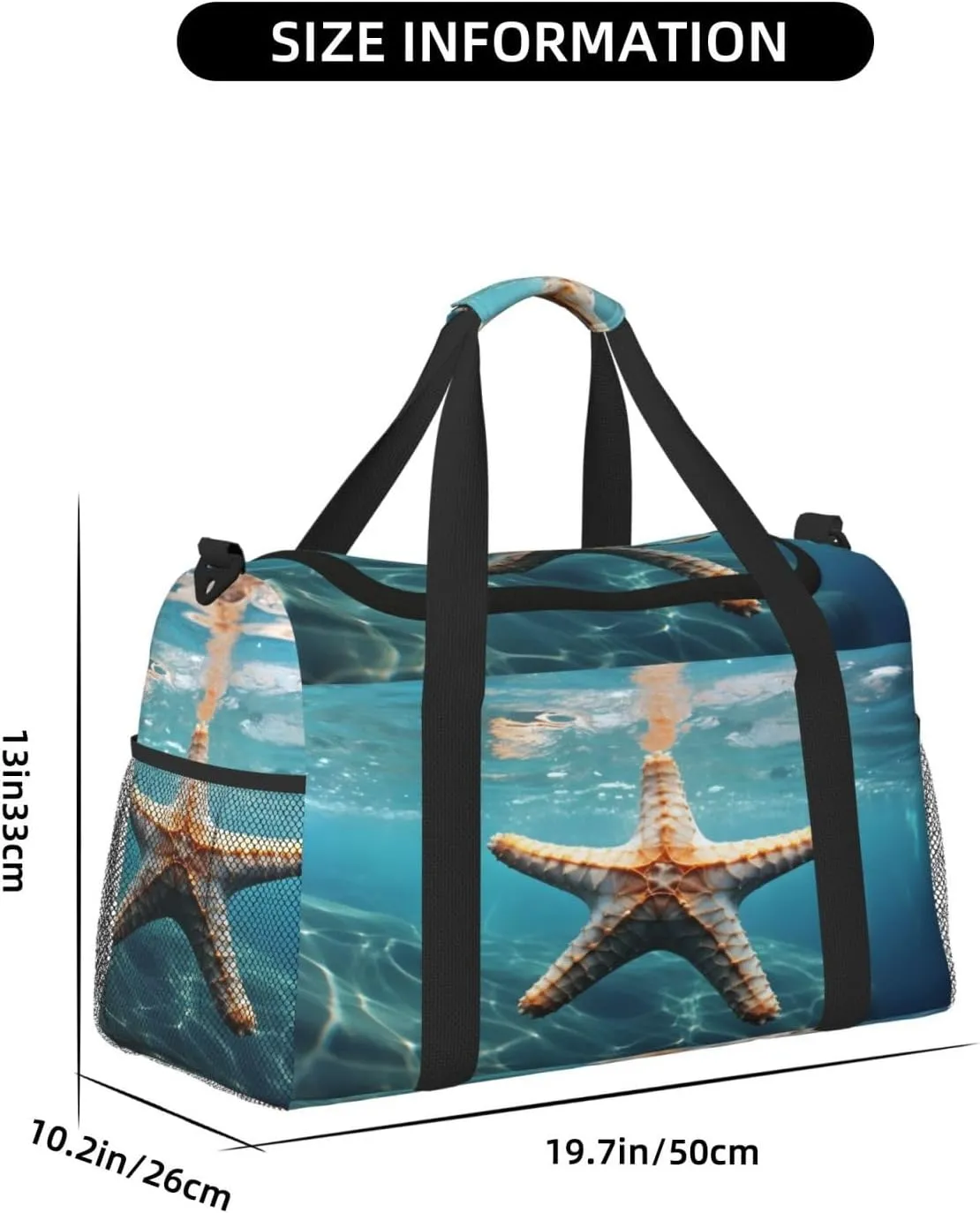 Travel Duffel Bag For Men Women, Ocean Sea Starfish Carry On Sport Gym Bag With Shoulder Strap Lightweight Waterproof Weekender Bag Overnight Bag