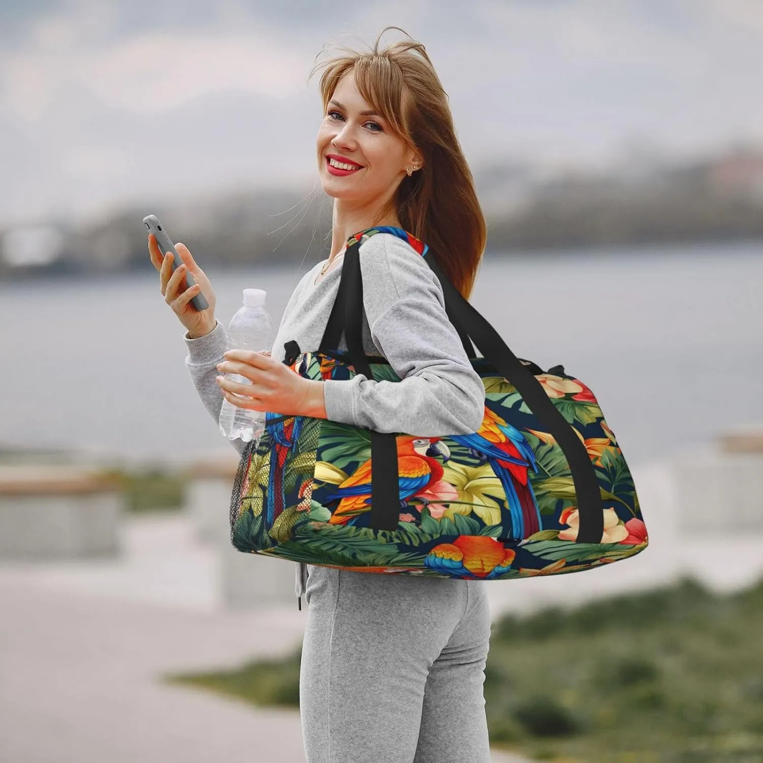 Travel Duffel Bag For Men Women, Tropical Macaws Toucans Birds Floral Carry On Sport Gym Bag With Shoulder Strap Lightweight Waterproof Weekender Bag Overnight Bag
