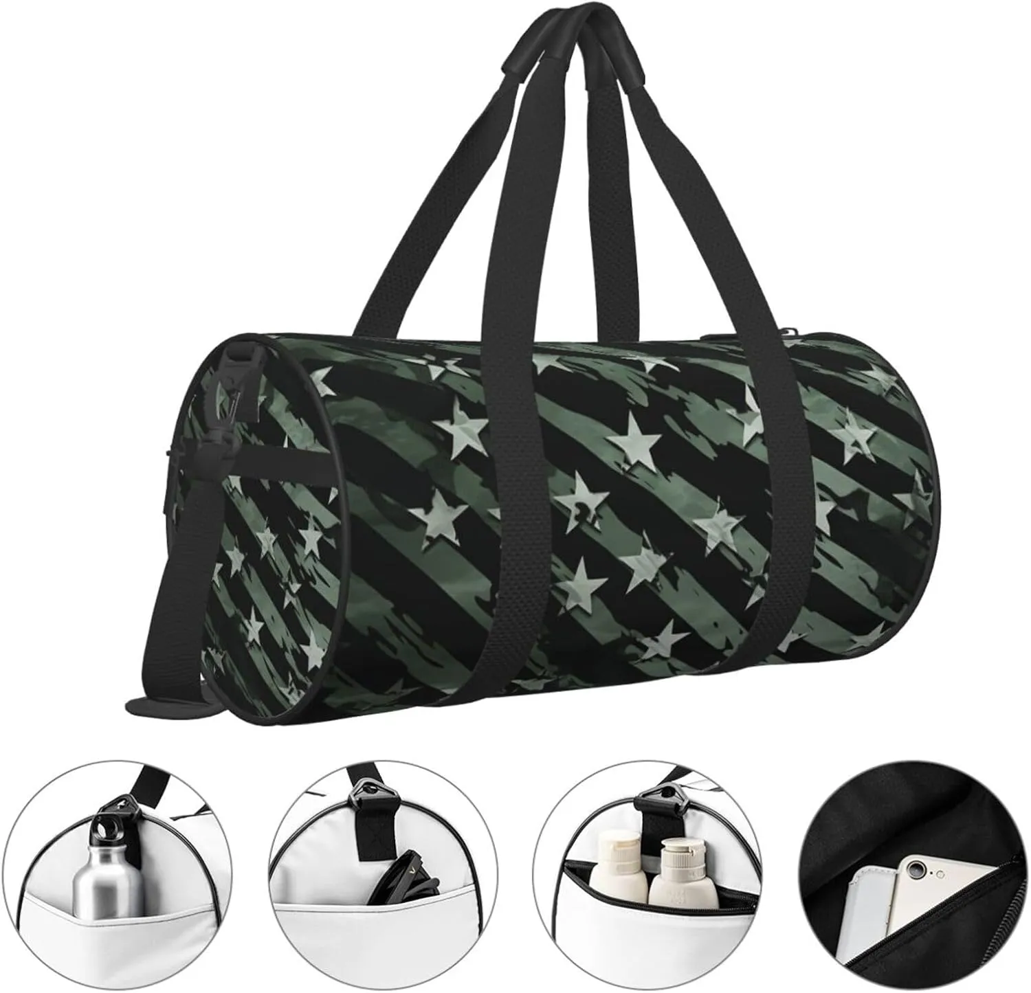 Travel Duffel Bag Green Black Stars And Stripes Weekender Overnight Bag For Men Women Large Capacity Sports Gym Bag Canvas Carry On Tote Bags For Travel Yoga