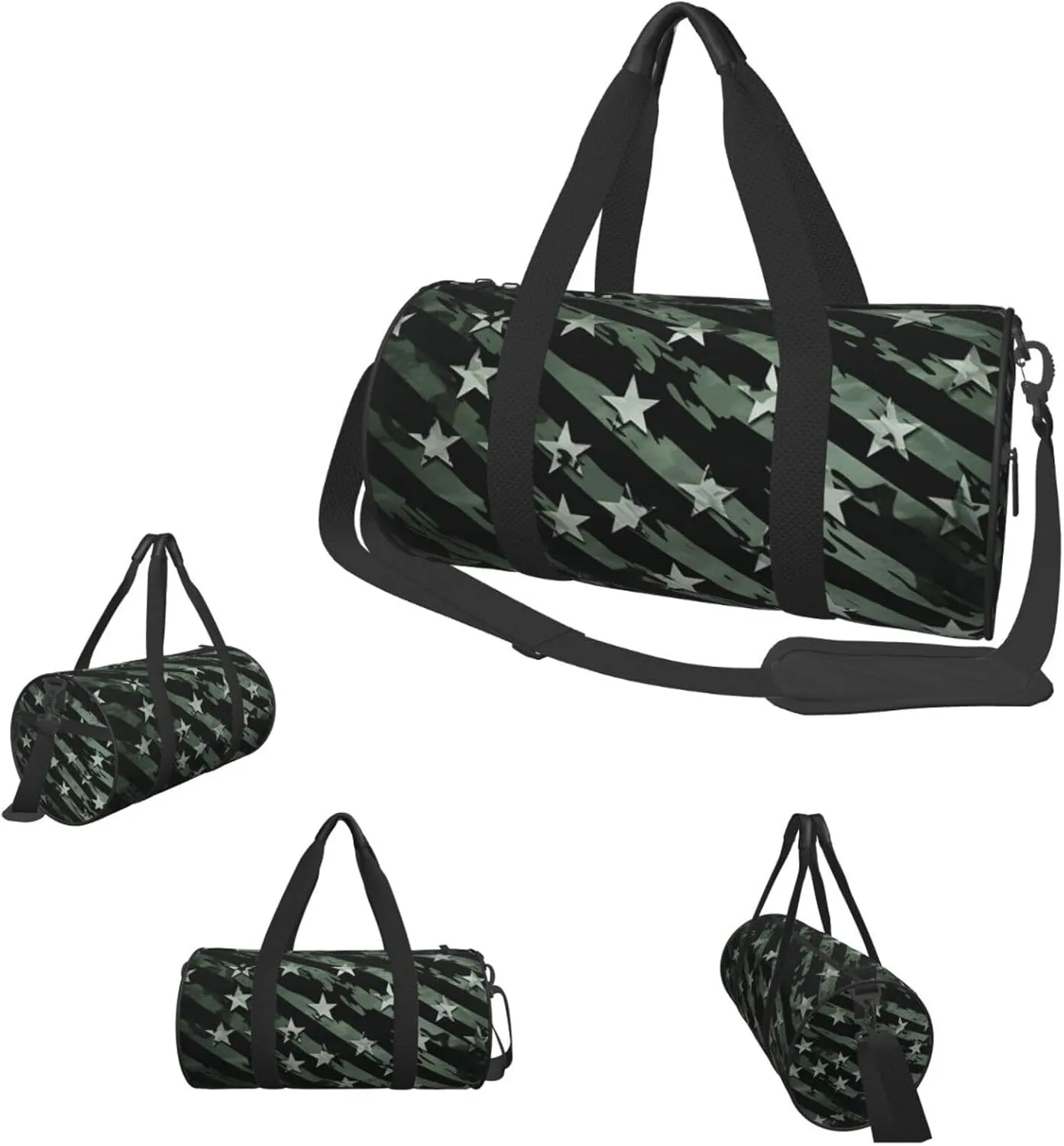 Travel Duffel Bag Green Black Stars And Stripes Weekender Overnight Bag For Men Women Large Capacity Sports Gym Bag Canvas Carry On Tote Bags For Travel Yoga