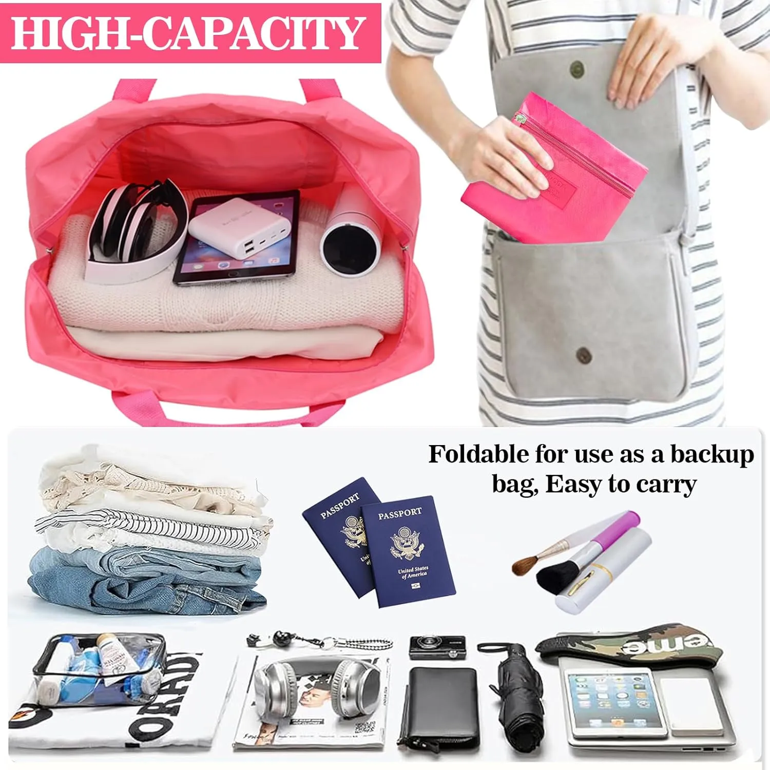 Travel Duffel Bag Lightweight Foldable Travel Bag for Women and Men Waterproof Tote Carry On LuggageWeekender Overnight Bag (Red Black)