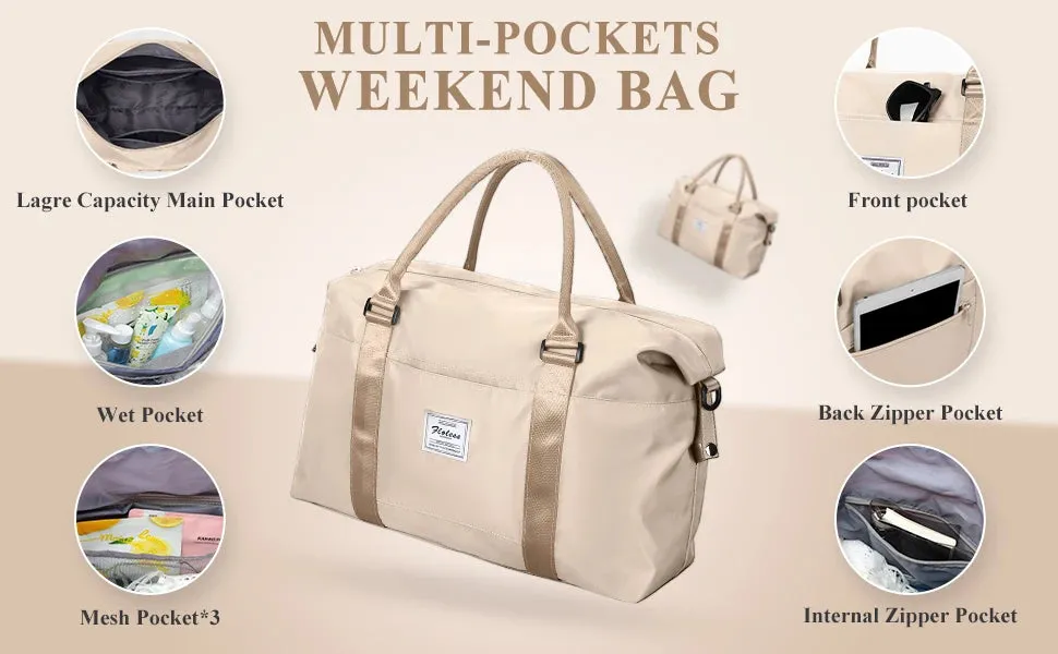 Travel Duffel Bag, Sports Tote Gym Bag, Shoulder Weekender Overnight Bags for Women with Trolley Sleeve, Foldable Carry on Bag