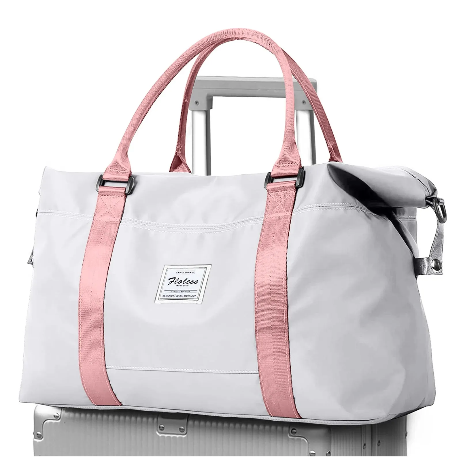Travel Duffel Bag, Sports Tote Gym Bag, Shoulder Weekender Overnight Bags for Women with Trolley Sleeve, Foldable Carry on Bag