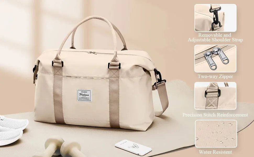 Travel Duffel Bag, Sports Tote Gym Bag, Shoulder Weekender Overnight Bags for Women with Trolley Sleeve, Foldable Carry on Bag