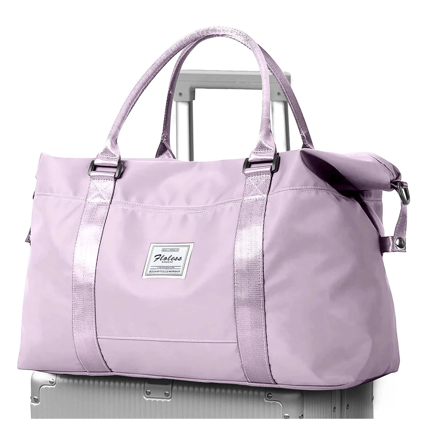 Travel Duffel Bag, Sports Tote Gym Bag, Shoulder Weekender Overnight Bags for Women with Trolley Sleeve, Foldable Carry on Bag
