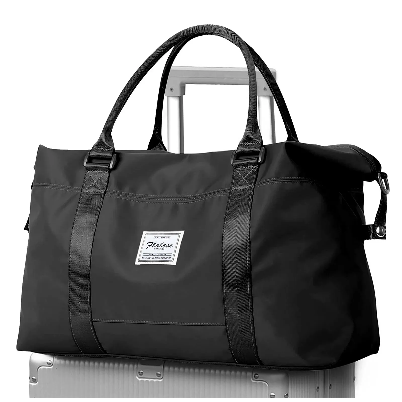 Travel Duffel Bag, Sports Tote Gym Bag, Shoulder Weekender Overnight Bags for Women with Trolley Sleeve, Foldable Carry on Bag